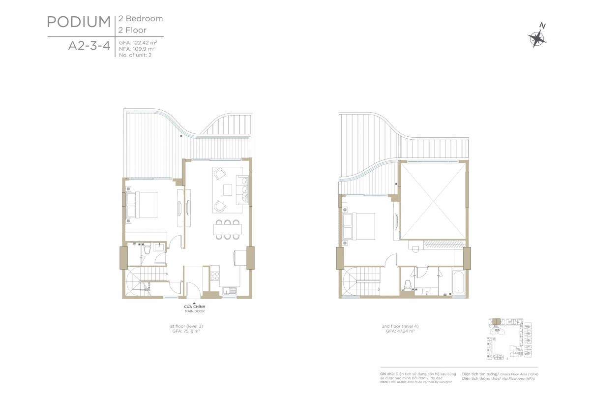 Layout căn hộ Duplex Zeit River Thủ Thiêm T1-03.05 - T1-03.06
