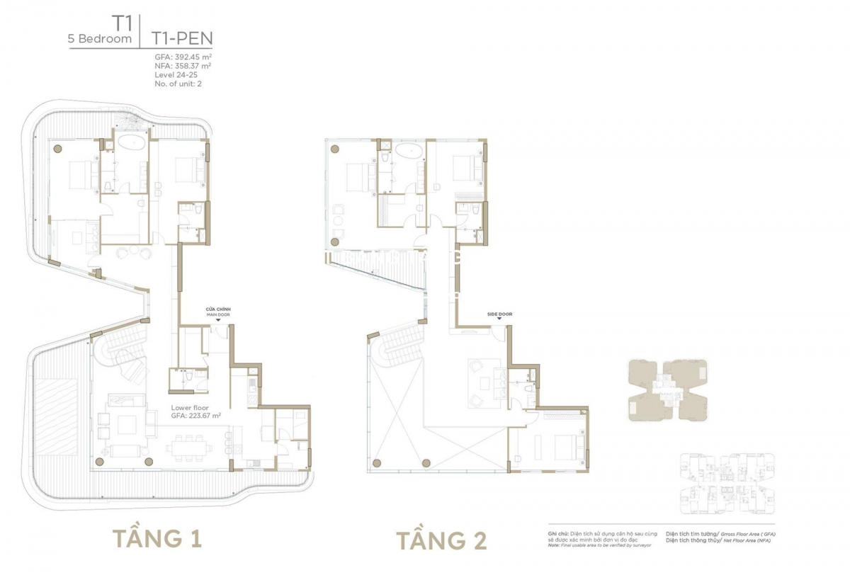 Layout căn hộ Duplex Zeit River Thủ Thiêm T1-03.09; T1-03.10