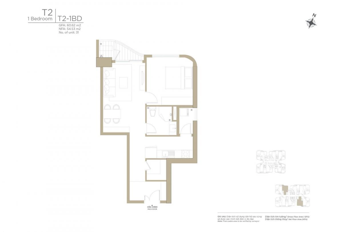 Layout căn hộ 2PN Zeit River Thủ Thiêm