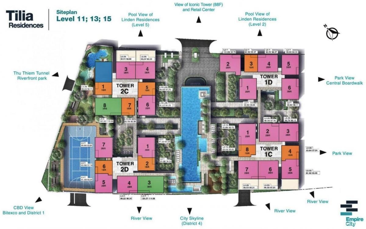 Mặt bằng tháp Tilia Empire City Thủ Thiêm | Layout chi tiết