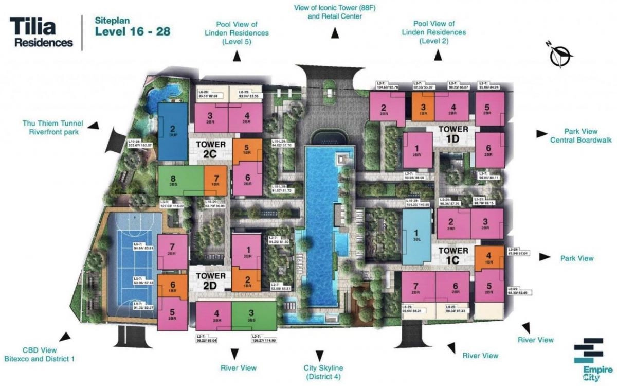 Mặt bằng tháp Tilia Empire City Thủ Thiêm | Layout chi tiết