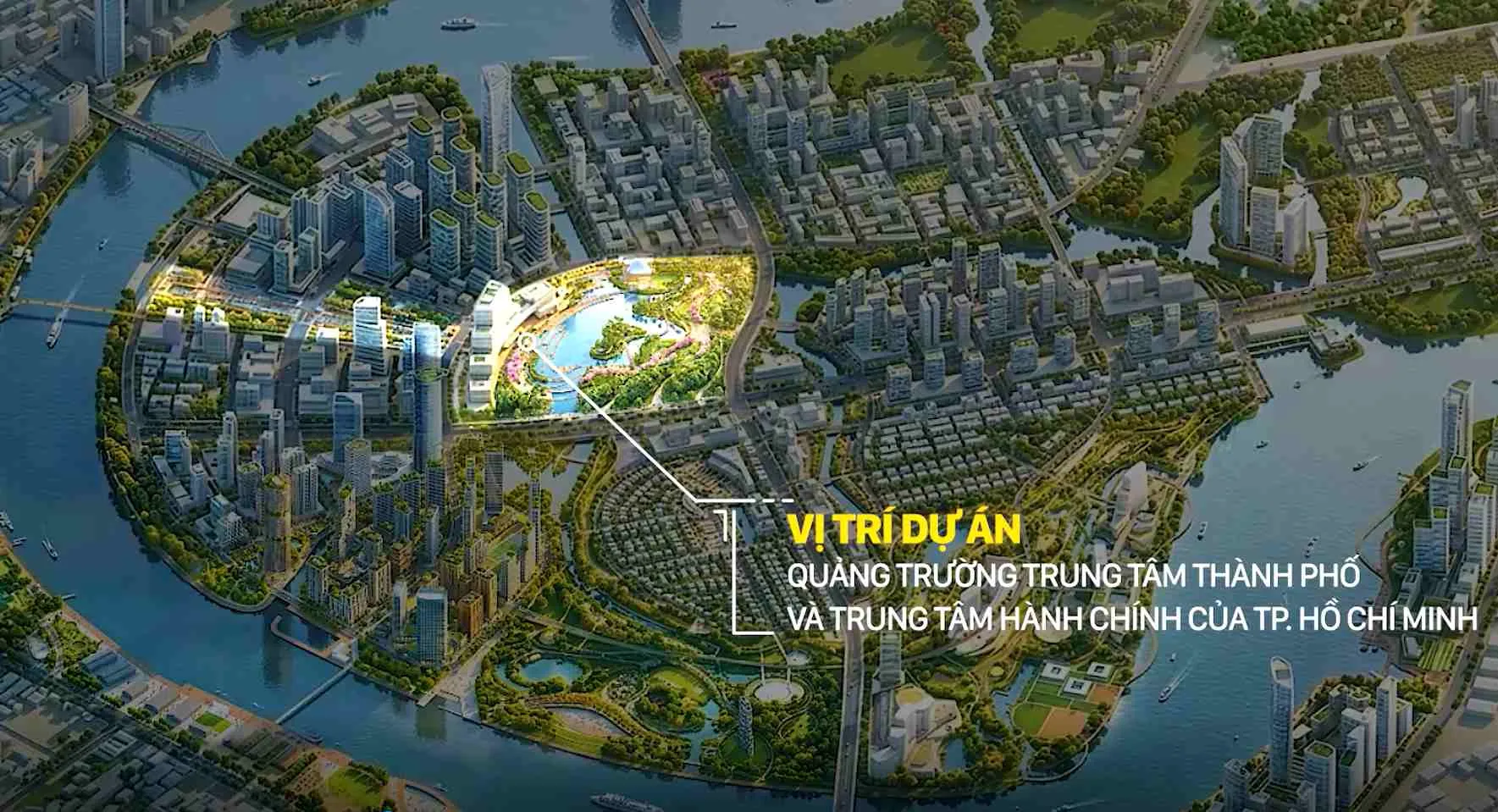 Sơ đồ vị trí quảng trường trung tâm và Trung tâm hành chính TP.HCM trong khu đô thị mới Thủ Thiêm