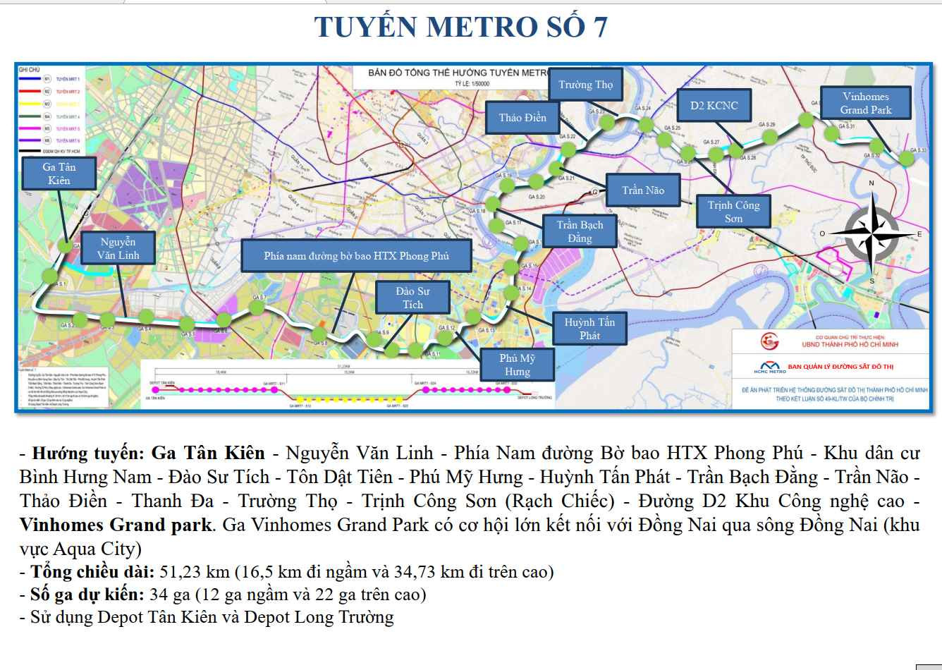 Tuyến Metro số 7 đi qua Trung tâm hành chính mới ở Thủ Thiêm